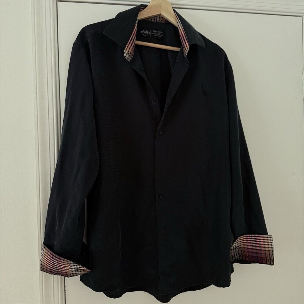 Hard Rock Cafe Black Label Flip Cuff Button Up Shirt Embroidered - Size L Y2K